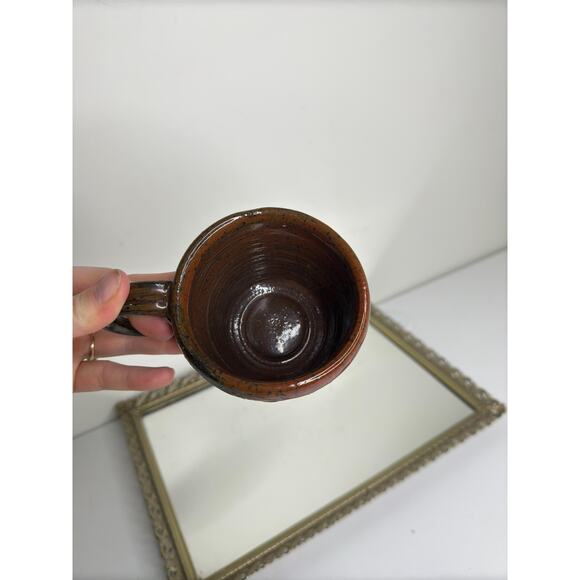 Signed Pottery mug, wide handle, brown, wheel thrown pottery, glazed, non-toxic - Picture 7 of 10